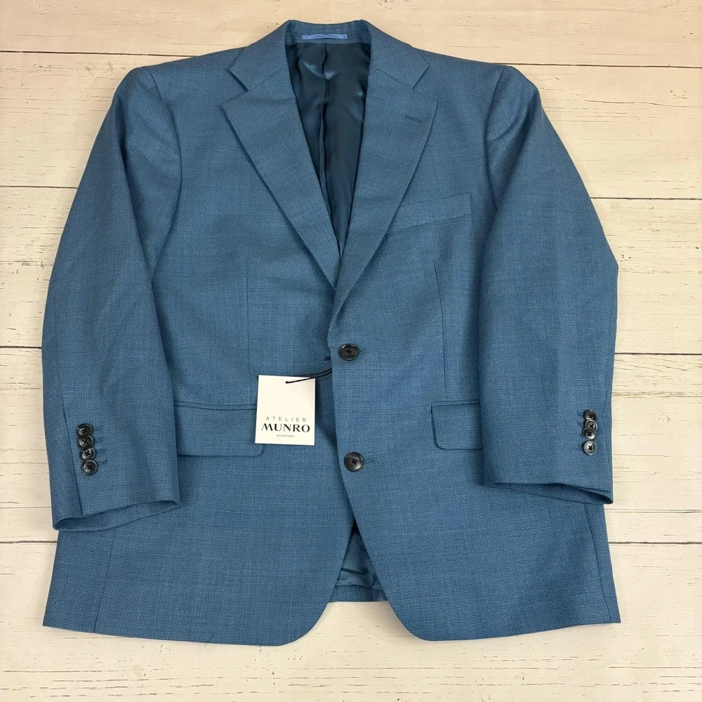 Atelier Munro Blazer Sport Coat Mens L Blue Wool Drapers Fabric Italy Two Button